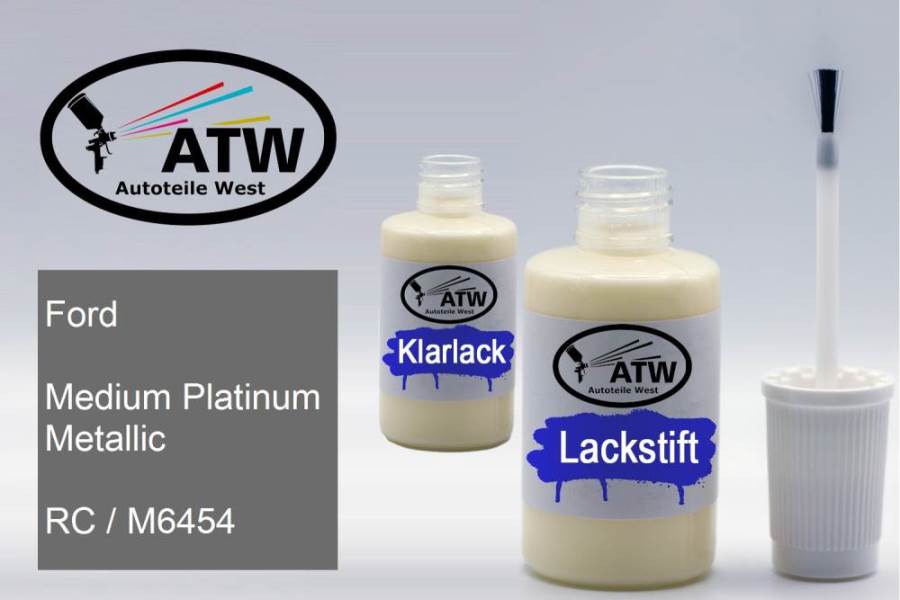 Ford, Medium Platinum Metallic, RC / M6454: 20ml Lackstift + 20ml Klarlack - Set, von ATW Autoteile West.